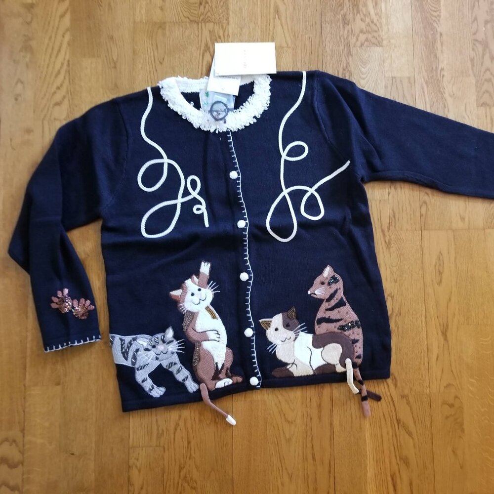 Quaker Factory Cat Cardigan/Buttondown Sweater - NWT